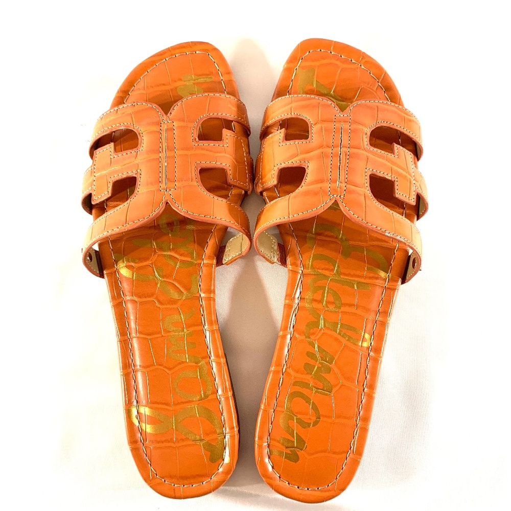 Sam Edelman Signature Bay Slide Flat Sandal Sunset Orange Leather size 8.5